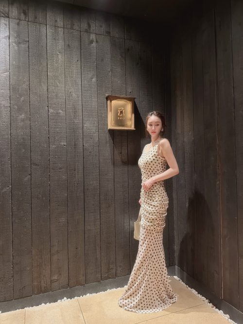 點點腰身抓皺下擺魚尾長洋
